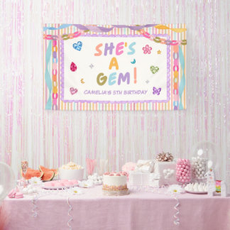 Whimsical Gemstone Colourful Girl Birthday Party Banner