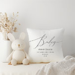 Whimsical Gender Neutral Baby Details Throw Pillow<br><div class="desc">Introducing our whimsical gender-neutral baby details throw pillow—perfect for any season, whether it's fall, winter, spring, or summer! This pillow has a boho-chic vibe with modern, elegant calligraphy and a minimalist black-and-white design. It's pretty and unique, with a touch of vintage shabby chic, making it perfect for both boys and...</div>