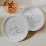 Whimsical Gender Neutral Baby Shower Paper Plate<br><div class="desc">Introducing our whimsical gender-neutral baby shower paper plates perfect for any season, whether it's fall, winter, spring, or summer! This plate has a boho-chic vibe with modern, elegant calligraphy and a minimalist black-and-white design. It's pretty and unique, with a touch of vintage shabby chic, making it perfect for both boys...</div>