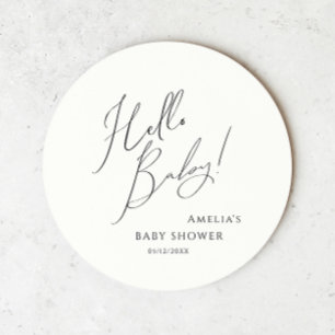 Whimsical Gender Neutral Hello Baby Round Paper Coaster