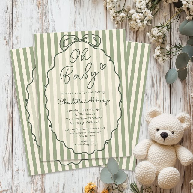 Whimsical Gender Neutral Sage Green Baby Shower Invitation (Creator Uploaded)