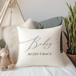 Whimsical Gender Neutral With Baby Name Throw Pillow<br><div class="desc">Introducing our whimsical gender-neutral with baby name throw pillow—perfect for any season, whether it's fall, winter, spring, or summer! This pillow has a boho-chic vibe with modern, elegant calligraphy and a minimalist black-and-white design. It's pretty and unique, with a touch of vintage shabby chic, making it perfect for both boys...</div>