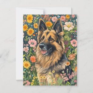 Whimsical German Shepherd in a Flower Garden Postcard