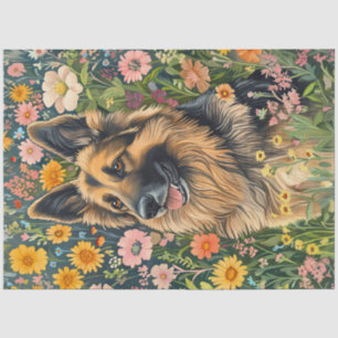 Whimsical German Shepherd in a Flower Garden Tissue Paper
