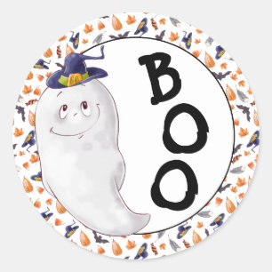 Whimsical Ghost Boo Halloween Classic Round Sticker