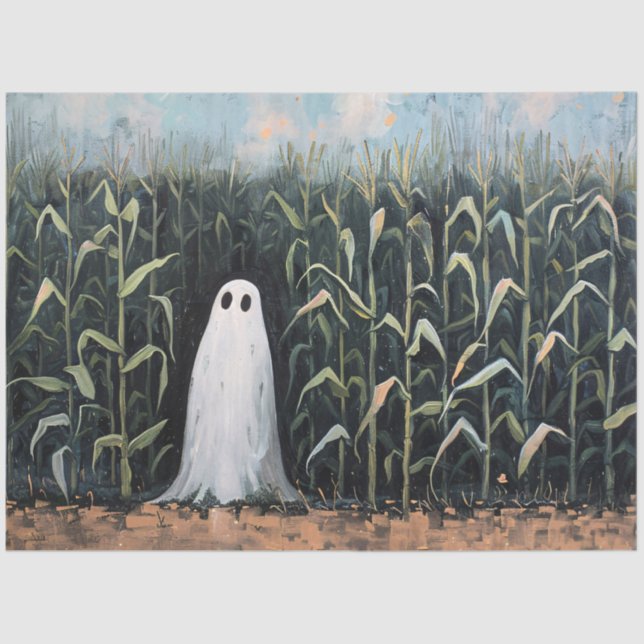 Whimsical Ghost Corn Field Decoupage Tissue Paper (Front)
