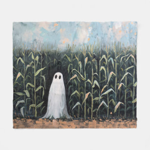 Whimsical Ghost Corn Field Painting Fleece Blanket