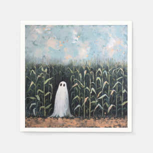 Whimsical Ghost Corn Field Painting Napkin