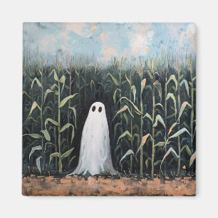 Whimsical Ghost Corn Field Painting Square Magnet
