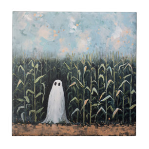 Whimsical Ghost Corn Field Painting Tile