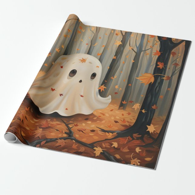 Whimsical Ghost Cute Fall Decoupage Wrapping Paper (Unrolled)