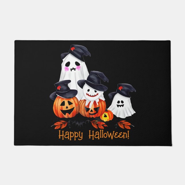 Whimsical Ghost Gang Halloween Door Mat (Front)