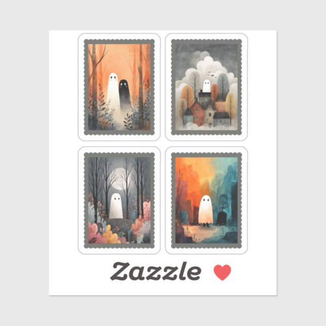 Whimsical Ghost Illustrations Halloween Stamp Pack (Sheet)