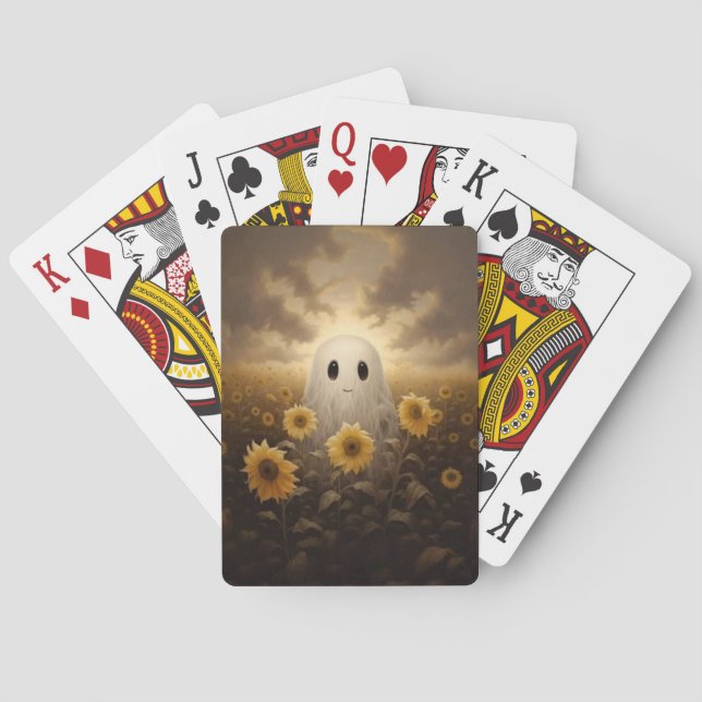 Whimsical Ghost in a Sunflower Field Playing Cards (Back)
