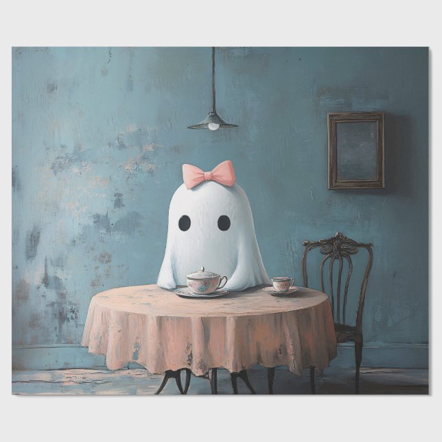 Whimsical Ghost Tea Party Decoupage Wrapping Paper (Flat)