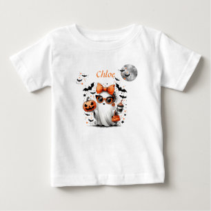 Whimsical Ghost Witch Riding Bicycle Baby T-Shirt