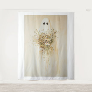 Whimsical Ghost with Wildflowers Tapestry