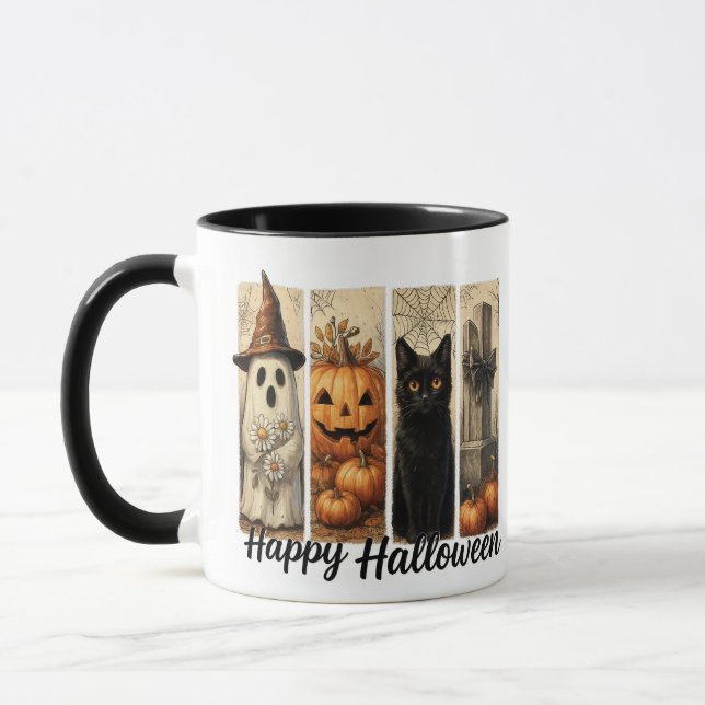 Whimsical Ghosts, Cats & Cozy Creatures Mug (Left)