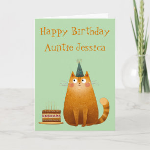 Whimsical Ginger Cat Birthday Card