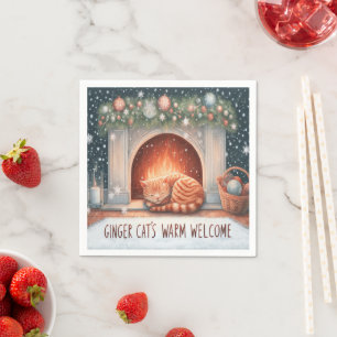 Whimsical Ginger Cat's Warm Welcome Christmas Napkin