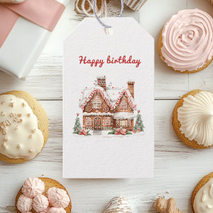 Whimsical Gingerbread House Birthday Gift Tags