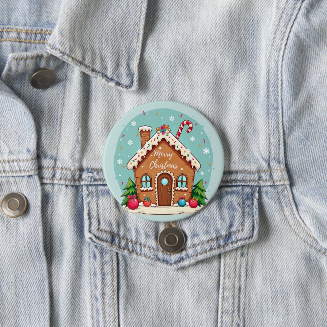 Whimsical Gingerbread House Christmas Scene 3 Inch Round Button (In Situ)