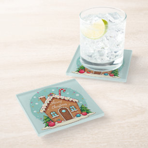 Whimsical Gingerbread House Christmas Scene Glass Coaster