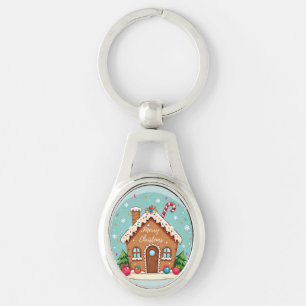 Whimsical Gingerbread House Christmas Scene Keychain