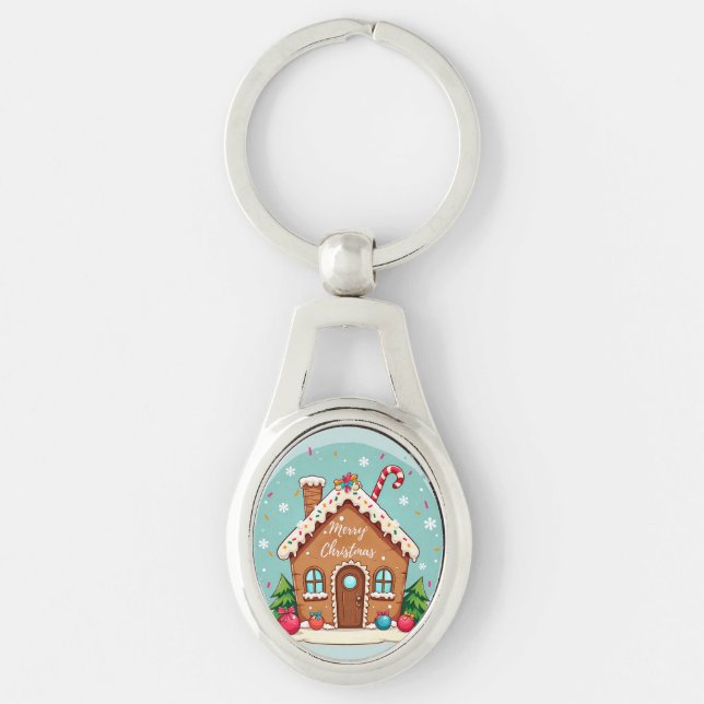 Whimsical Gingerbread House Christmas Scene Keychain (Front)