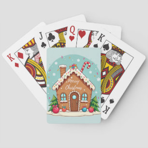 Whimsical Gingerbread House Christmas Scene Playing Cards