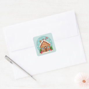 Whimsical Gingerbread House Christmas Scene Square Sticker