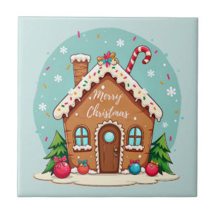 Whimsical Gingerbread House Christmas Scene Tile