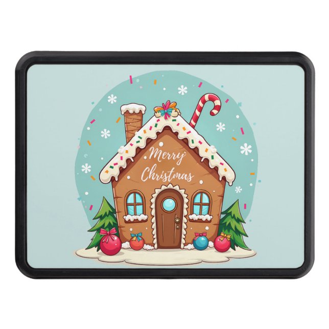 Whimsical Gingerbread House Christmas Scene Trailer Hitch Cover (Front)