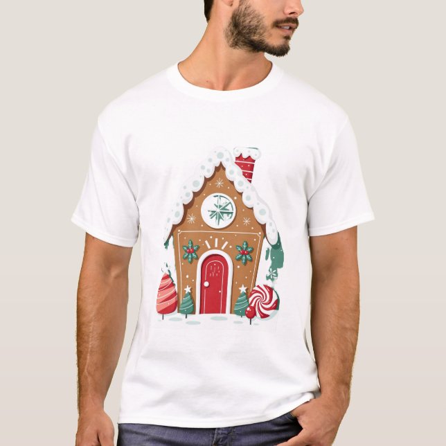 Whimsical Gingerbread House in Christmas Wonderlan T-Shirt (Front)