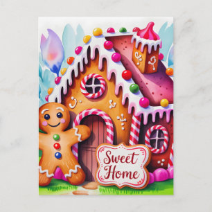 Whimsical Gingerbread House "Sweet Home" Postcard