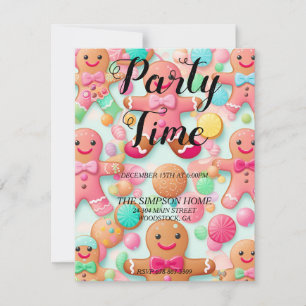 Whimsical Gingerbread Man Christmas Invitation