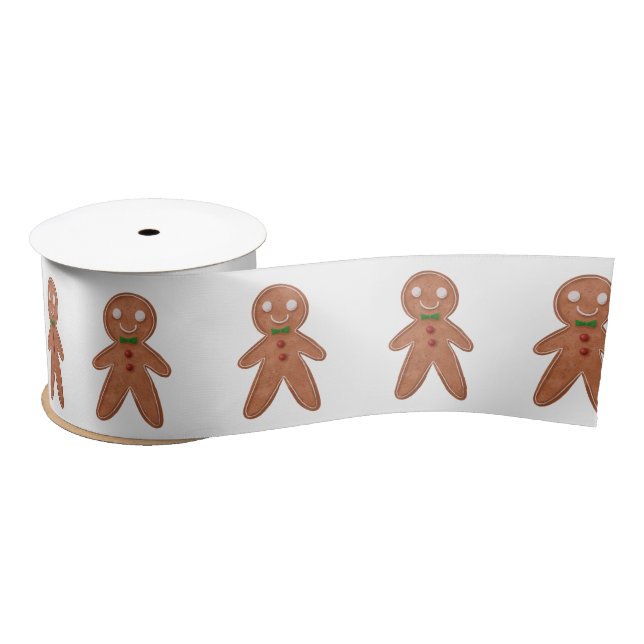 Whimsical Gingerbread Man Christmas Satin Ribbon (Spool)