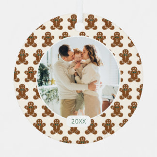 Whimsical Gingerbread Man Watercolor Photo Frame  Metal Ornament