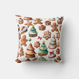 Whimsical Gingerbread Pattern Christmas No Photo Throw Pillow