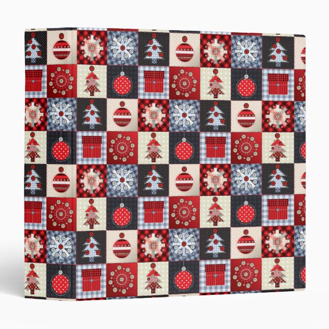 Whimsical Gingham Christmas Patchwork Quilt Binder (Front/Spine)