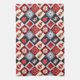 Whimsical Gingham Christmas Patchwork Quilt Kitchen Towel