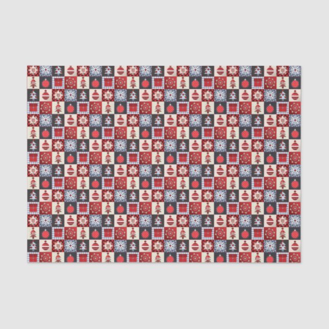 Whimsical Gingham Christmas Patchwork Quilt Tissue Paper (Front)