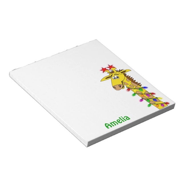 Whimsical Giraffe Christmas Lights Funny Custom Notepad (Angled)