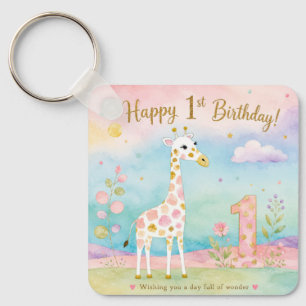 Whimsical Giraffe First Birthday Wonder Keychain