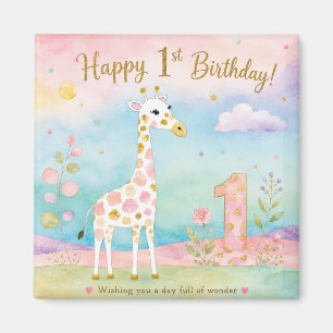Whimsical Giraffe First Birthday Wonder Magnet