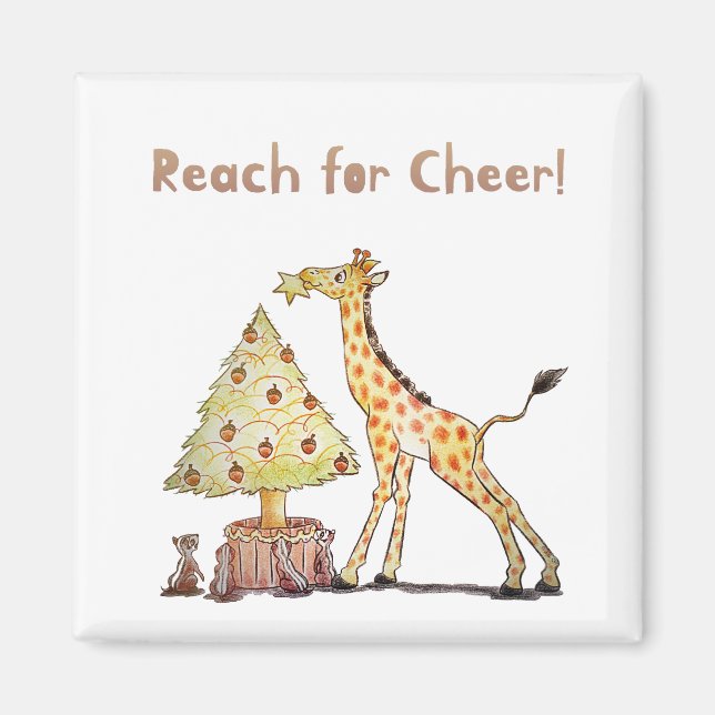 Whimsical Giraffe Holiday Tree Drawing Magnet (Front)