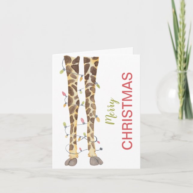 Whimsical Giraffe Legs With Lights Christmas Holiday Card (Front)