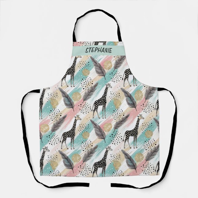 Whimsical Giraffe Polka Dot Pattern – Pastel Apron (Front)
