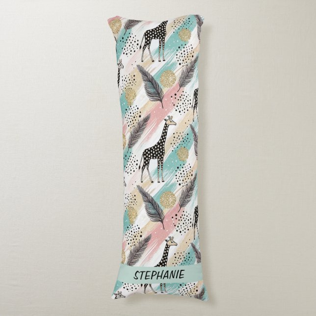 Whimsical Giraffe Polka Dot Pattern – Pastel Body Pillow (Front Vertical)