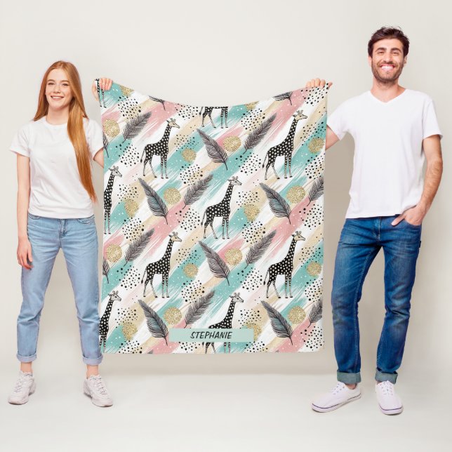 Whimsical Giraffe Polka Dot Pattern – Pastel Fleece Blanket (In Situ)